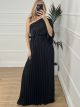Pleated Satin OneShoulder Dress/Black