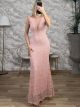 Mermaid Lace C-Through Maxi Dress/Pink