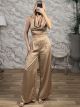 Satin HalterNeck Drape Pants Set-26128/Gold