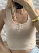Viscose Buttons Ribbed Top-9693/Beige