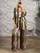 Soft Satin SHORT Kimono&Pants Set/Lime&Chocolat