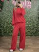 Cotton Wide Pants Set/Red