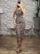 Rip CutOut Elastic Midi Dress/Animal
