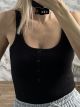 Ribbed Buttons Bodysuit-3930/Black