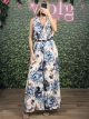 Floral Super WideLeg Belt Jumpsuit/Blue