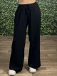 Waffle Fabric Highwaist Pants/Black