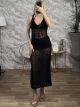 Metallic Knitted Ve Maxi Dress-3765/Black