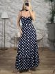 Polka Dot Ruffled Maxi Dress/Navy Blue