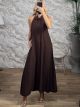 Viscose Openback Buttons Maxi Dress-38233/Chocolat