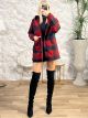 Hood Buttons Print Coat/Red&Black