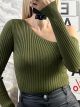 Shoulder Knitted Top/Khaki