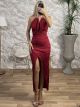 Golden Chocker Maxi Dress/Burgundy
