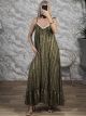 Viscose Gold Print Boho Dress-2544/Khaki