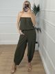 Viscose Strapless Alladin Jumpsuit/Khaki