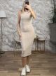 Viscose Elastic Ribbed Dress-9696/Beige