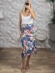 Viscose Wrap Midi Skirt/Floral Blue