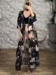 Muslin Long Floral Kimono-29292/Black