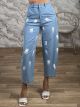 WhiteBrushstrokes Denim Pants-7392/Light Blue