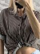 Striped LongBack Shirt-5693/Chocolat