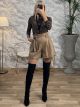 Leather Belt Shorts-3057/Beige