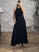 Viscose Openback Buttons Maxi Dress-38233/Black