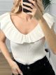 Knitted Ruffle Open Top/White