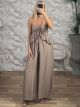 Strapless Ruffle Jumpsuit-51700/Beige