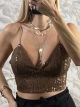 Sequins Cups Crop Top/Chocolat