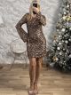 Sequins Cabana Sleeves Dress/Chocolat