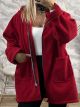 Oversized Hood Zipper Cardigan/Burgundy