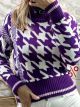 Pied de Poule Knitted Sweater/Purple
