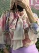 Floral Bow Shirt-Roses/Beige