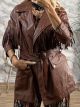 Fringe Leather Long Jacket/Camel