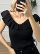 Knitted Ruffle Open Top/Black
