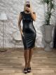 GLOW Μidi Openback Leather Dress/Black