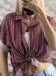 Striped LongBack Shirt-5693/Burgundy