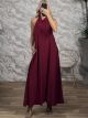 Viscose Openback Buttons Maxi Dress-38233/Burgundy