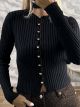 Pearl Gold Buttons Top-77104/Black