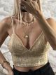 Sequins Cups Crop Top/Beige