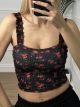 Floral Bust Rip Top/Black&Red