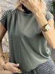 Viscose Pearl Shoulders Top/Khaki
