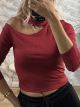 Choker Ribbed Crop Top/Red