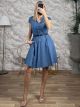Cotton Closs Belt Mini Dress/Blue