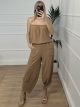 Viscose Strapless Alladin Jumpsuit/Beige