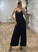 Elastic Ribbed Jumpsuit-Monochrome/Navy Blue