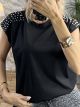 Viscose Pearl Shoulders Top/Black