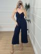 Bow Jumpsuit-NEW/Navy Blue