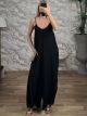 GoldBeaded Straps Wide Jumpsuit/Black