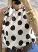 Viscose Polka Dot HalterNeck Bow Top/Beige&Black