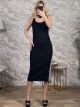 DoubleStripe Rip Midi Dress-11074/Black